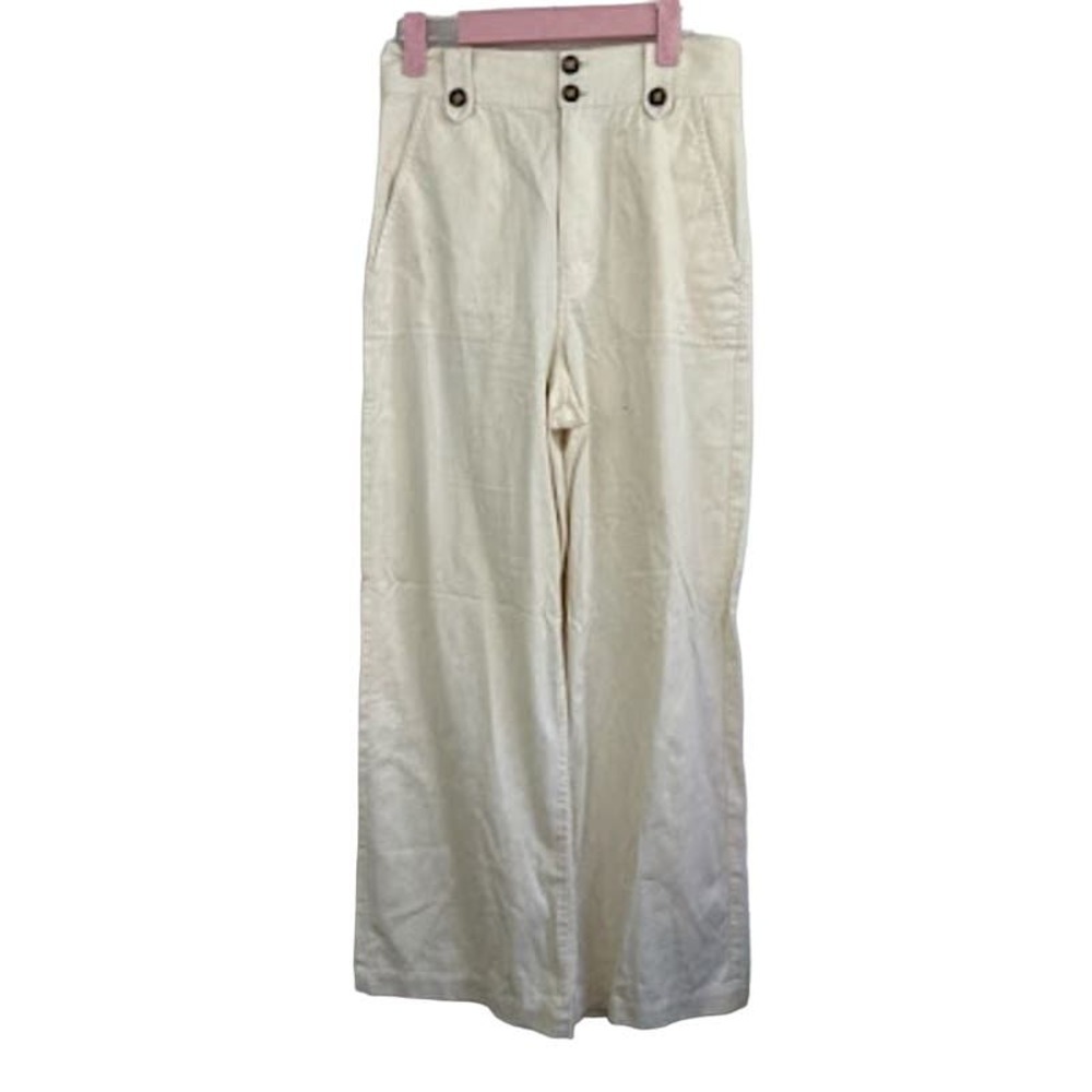 & other stories cream wide leg pants womens size 6 100% cotton
